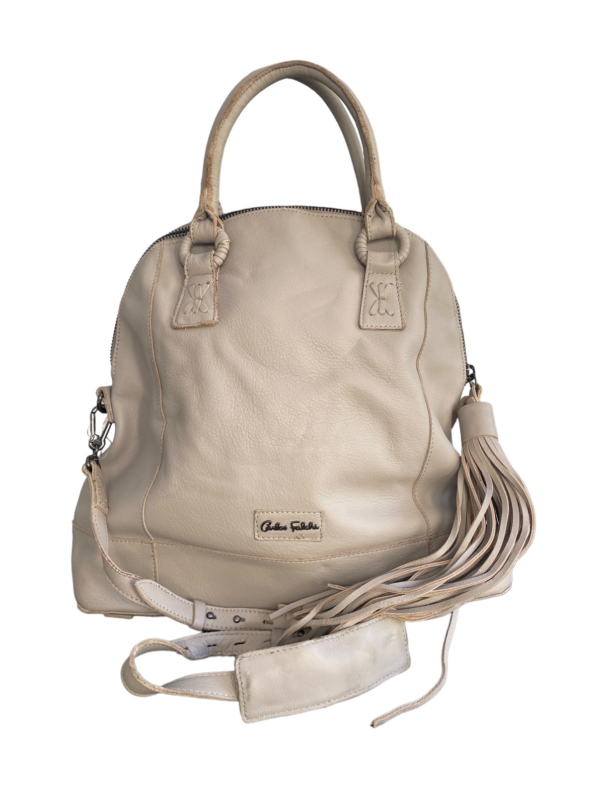 Carlos Falchi Beige Real Leather Bag Purse Bag Euc A100247